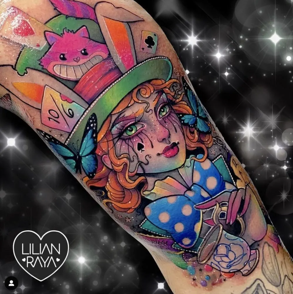 Alice in Wonderland tattoos for men themes