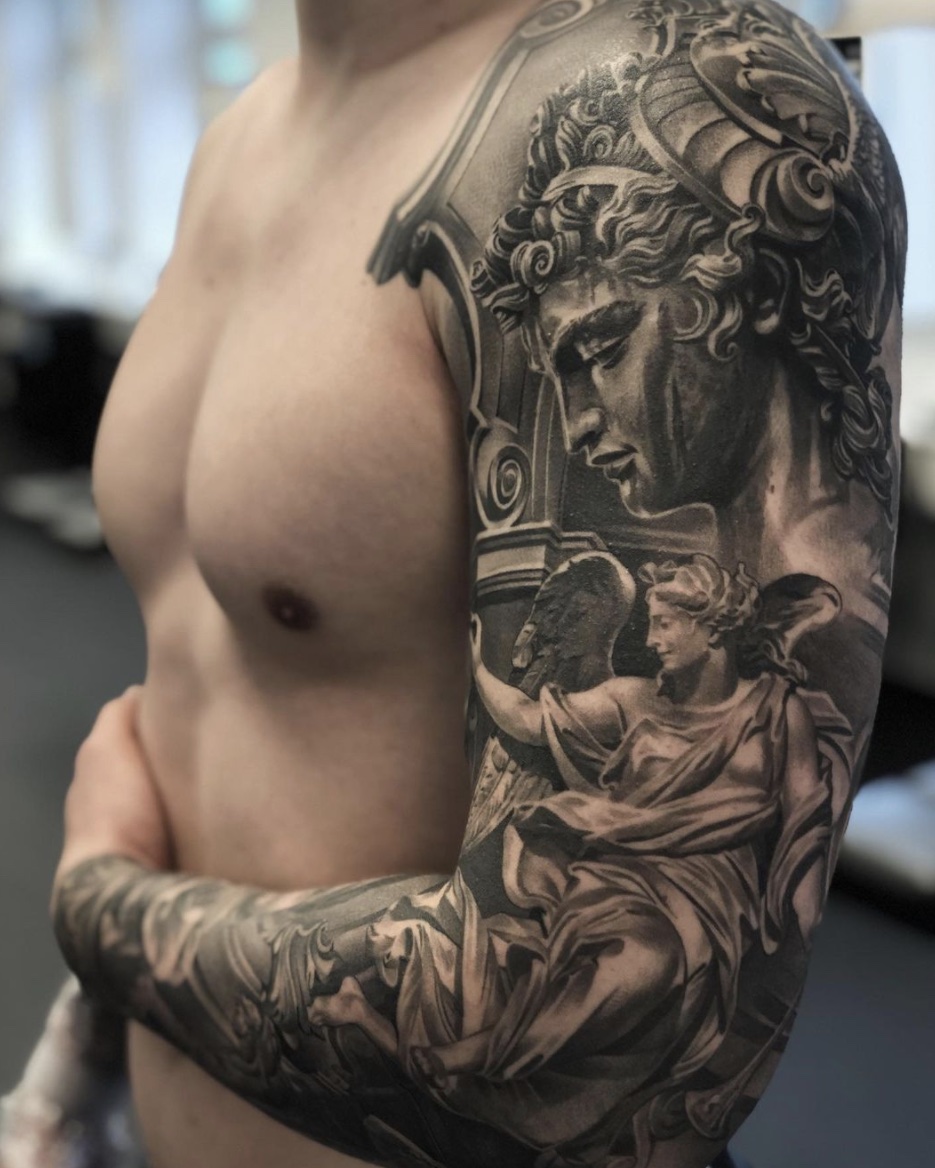 angel chest tattoo inspiration for men