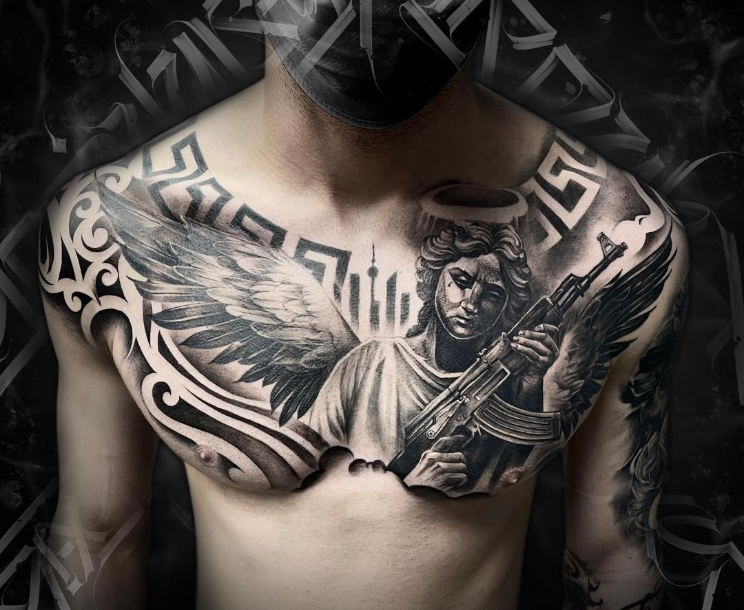 angel chest tattoos for men 0010