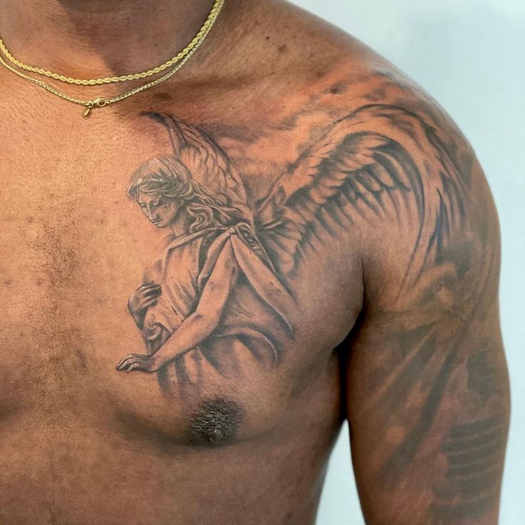 angel chest tattoos for men 0016