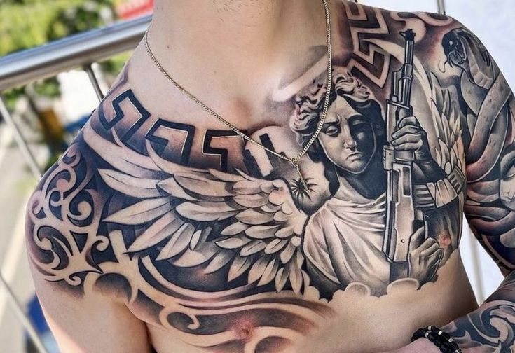 angel chest tattoos for men 0021