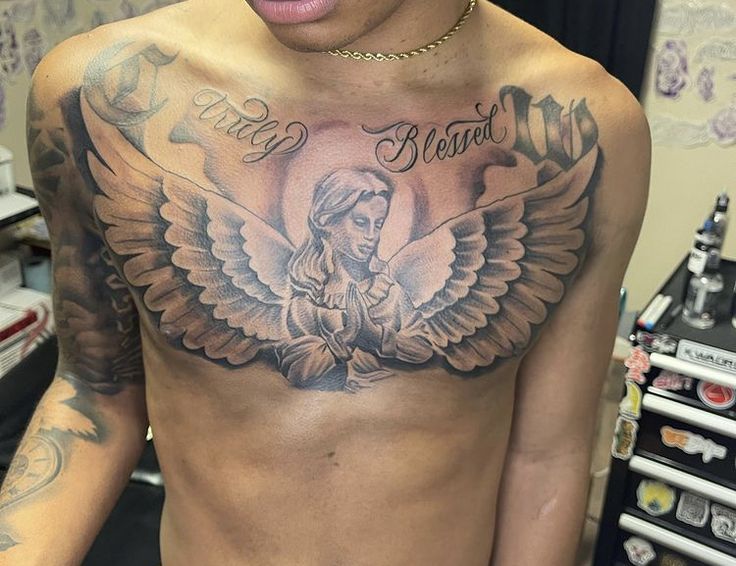 angel chest tattoos for men 0075