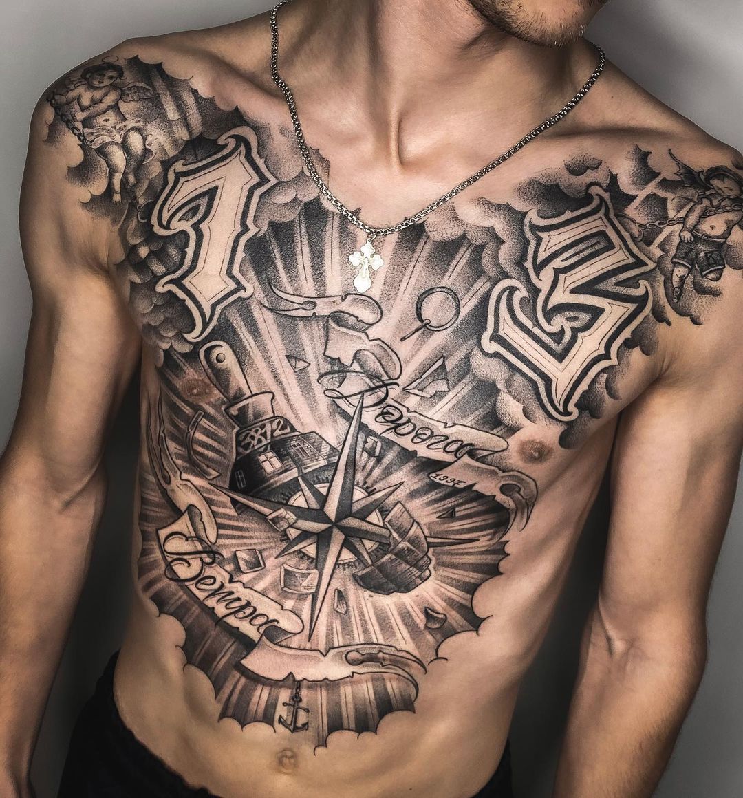 angel chest tattoos for men 0090