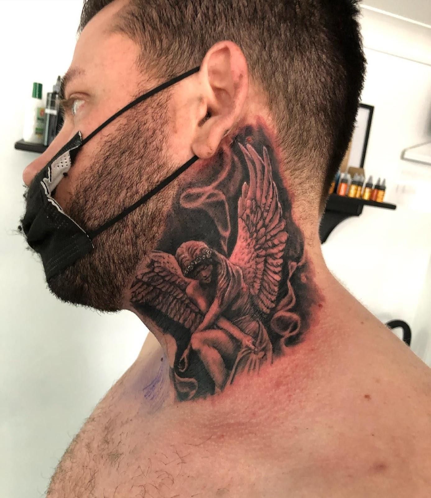 angel neck tattoos for men designs