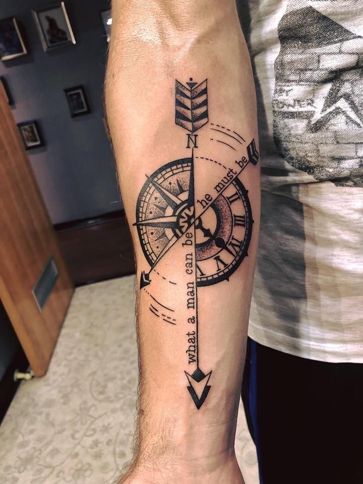 arrow with compass tattoo designs for men