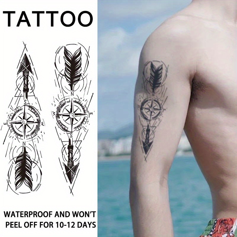 arrow with compass tattoo designs for men 0016