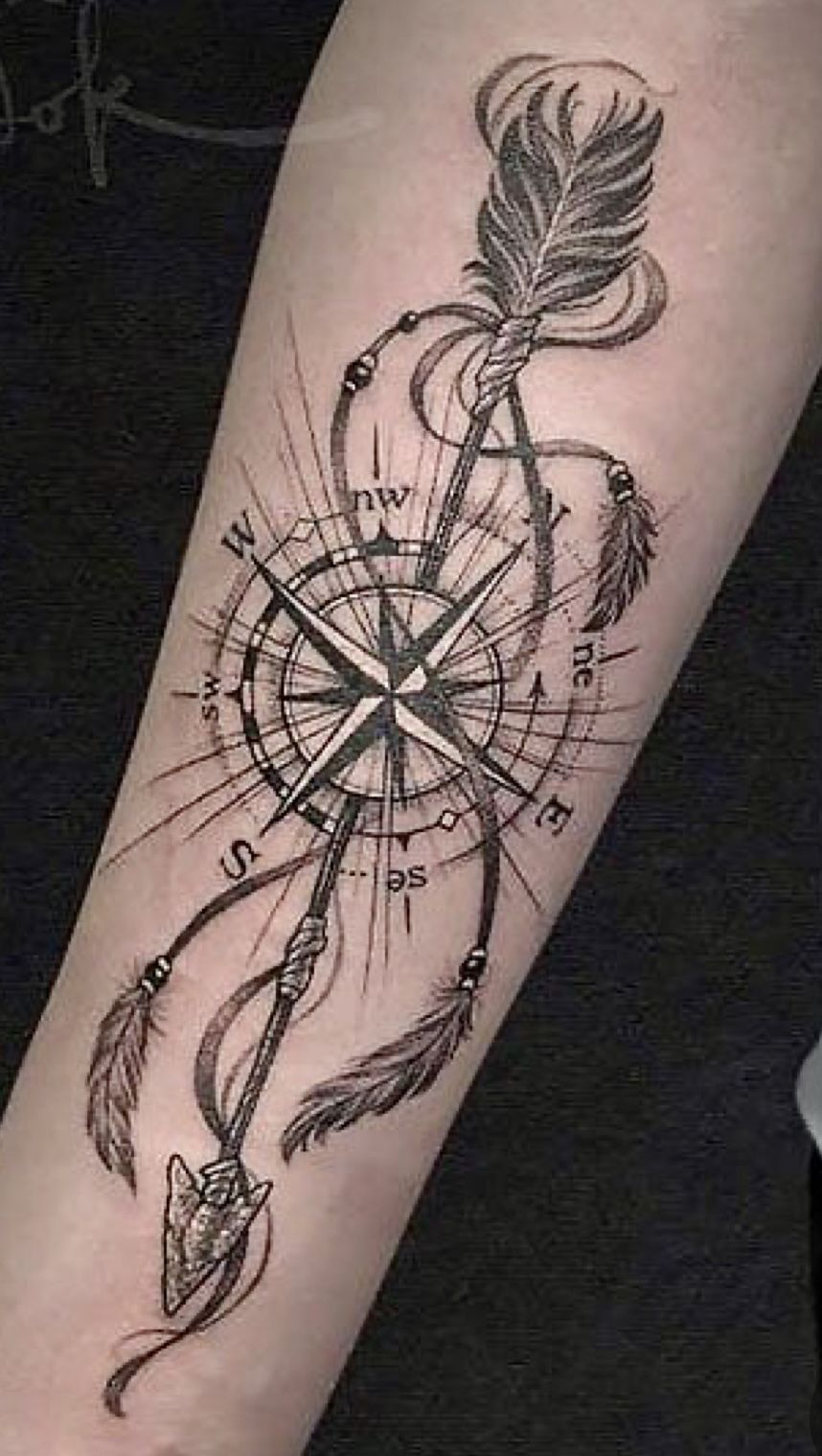 arrow with compass tattoo designs for men 0018