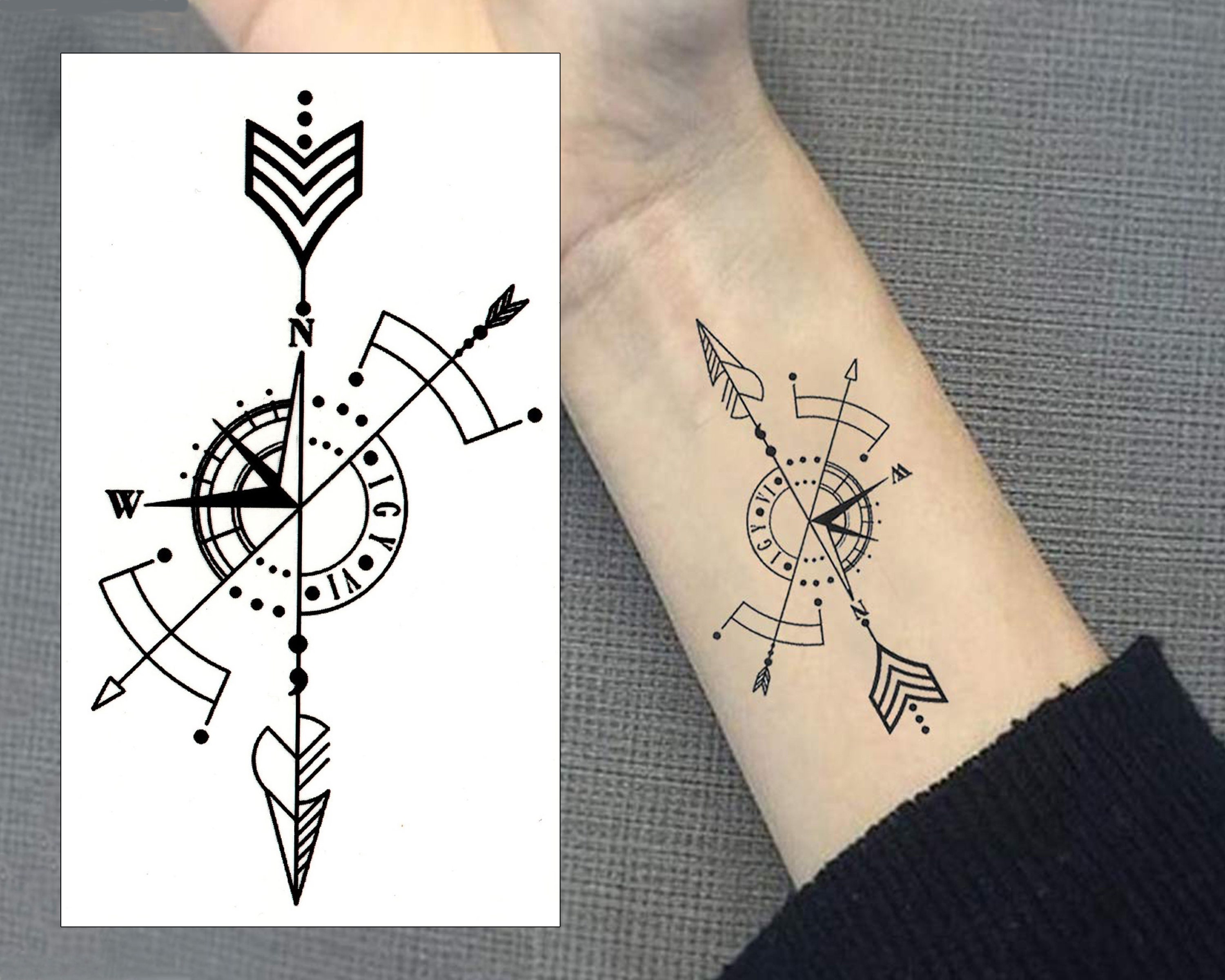 arrow with compass tattoo designs for men 0021