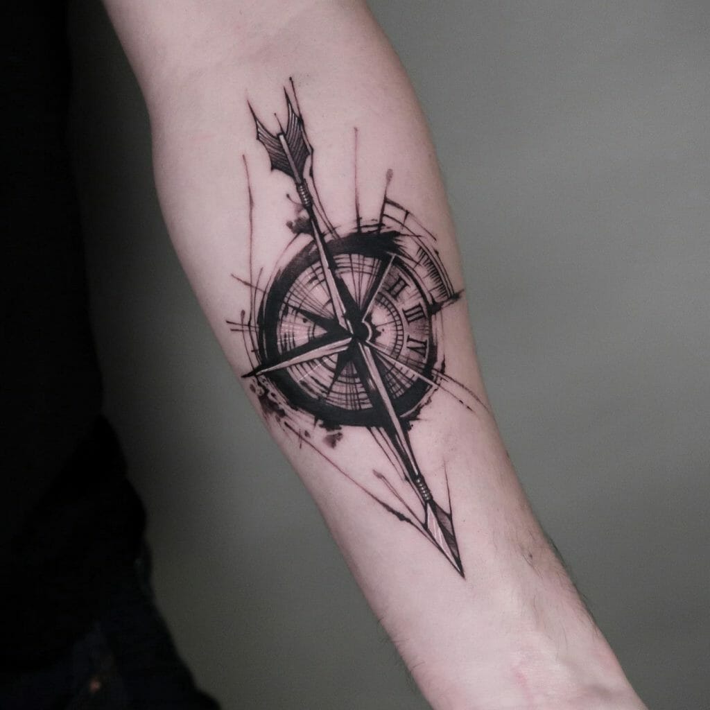 arrow with compass tattoo designs for men 0022