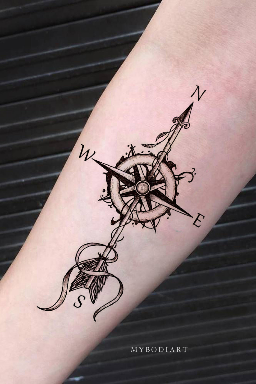 arrow with compass tattoo designs for men 0026