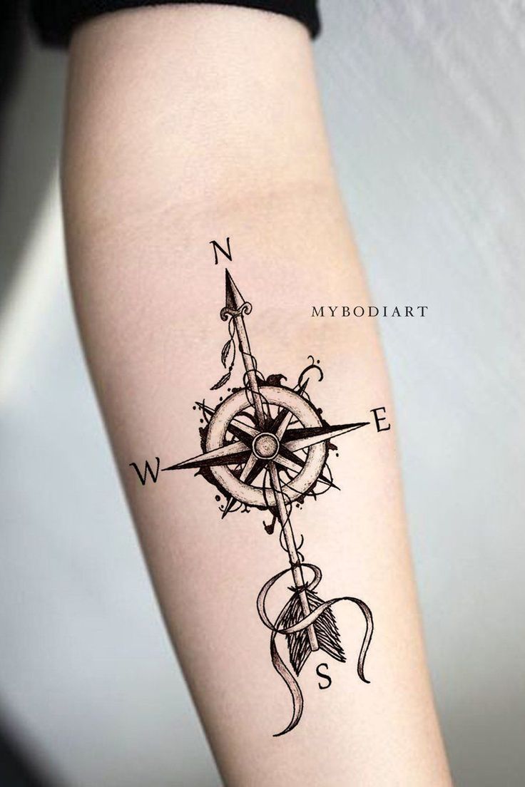 arrow with compass tattoo designs for men 0031