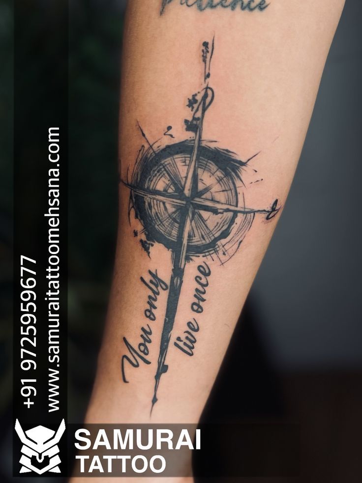 arrow with compass tattoo designs for men 0038