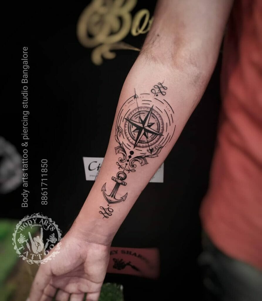 arrow with compass tattoo designs for men 0062