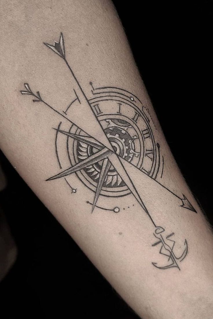 arrow with compass tattoo designs for men 0068