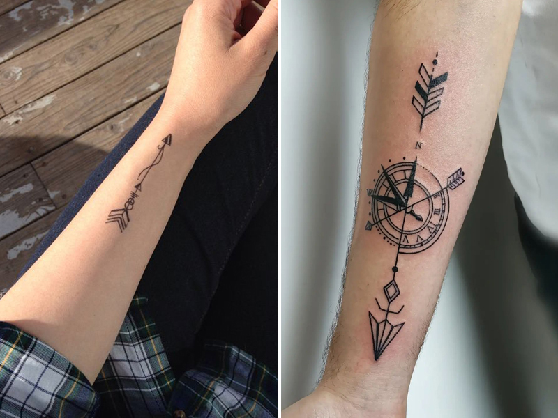 arrow with compass tattoo designs for men 0074