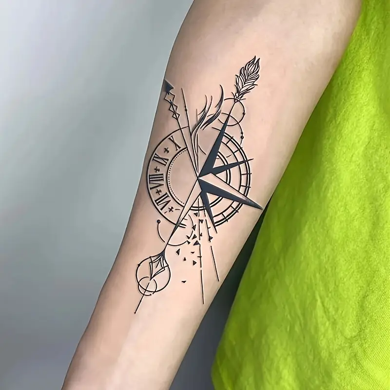 arrow with compass tattoo designs for men 0083