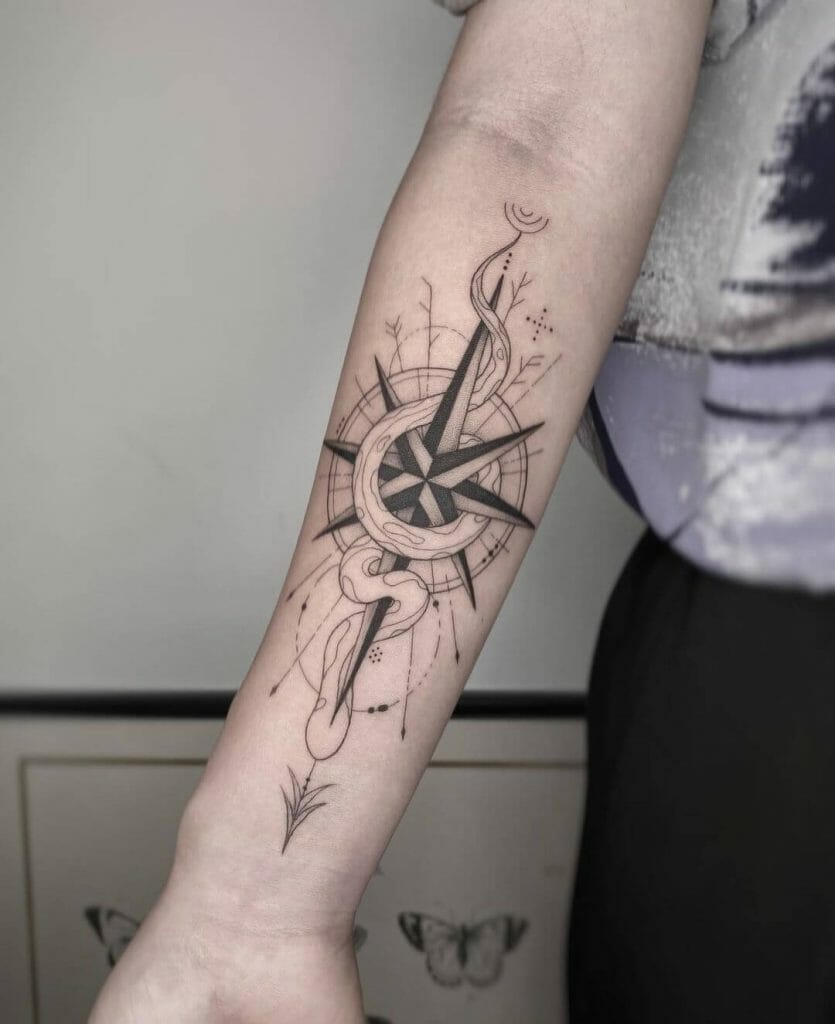 arrow with compass tattoo designs for men 0085