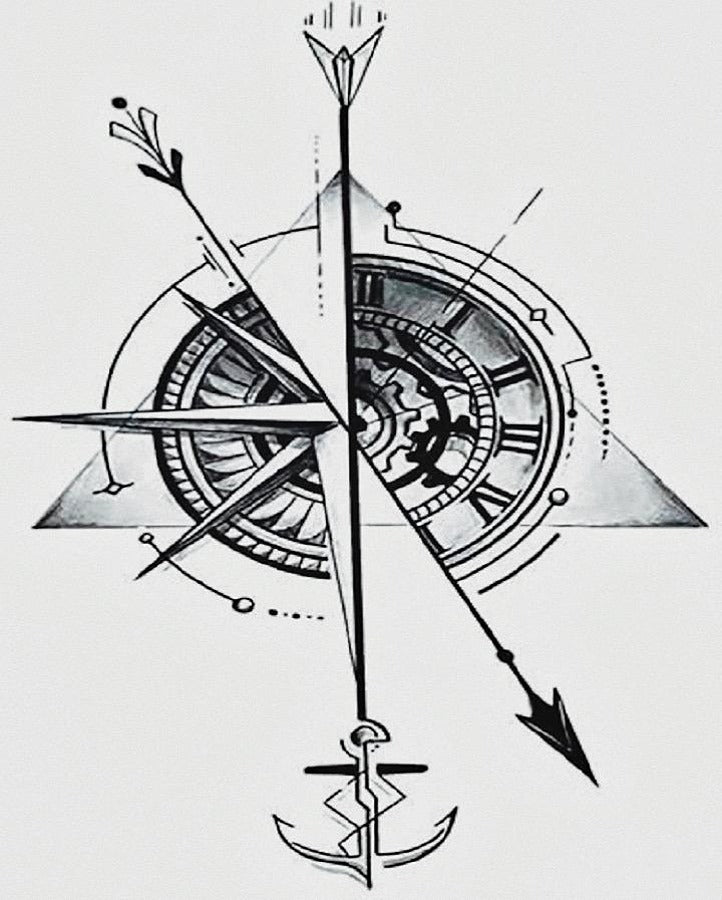 arrow with compass tattoo designs for men 0093