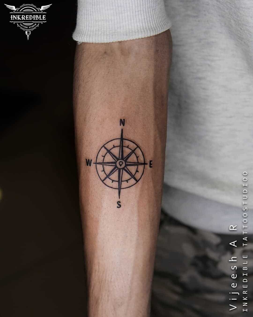 artistic compass forearm tattoos for men