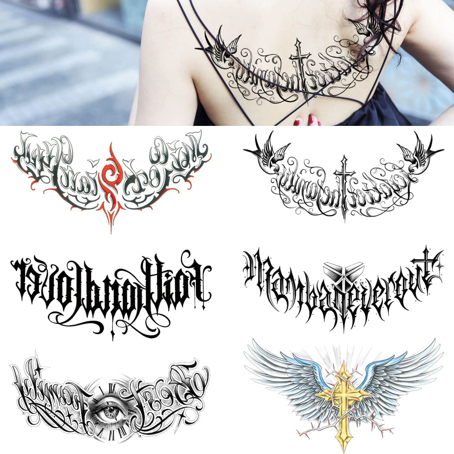 artistic fonts used in back tattoos for men