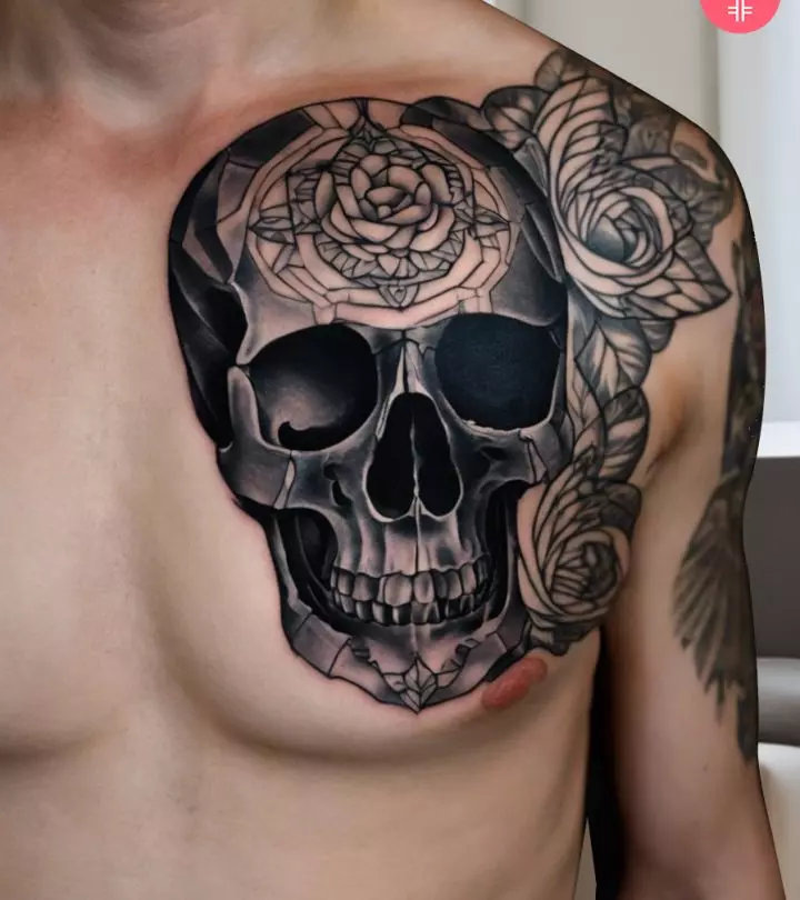 artistic half chest tattoos for men