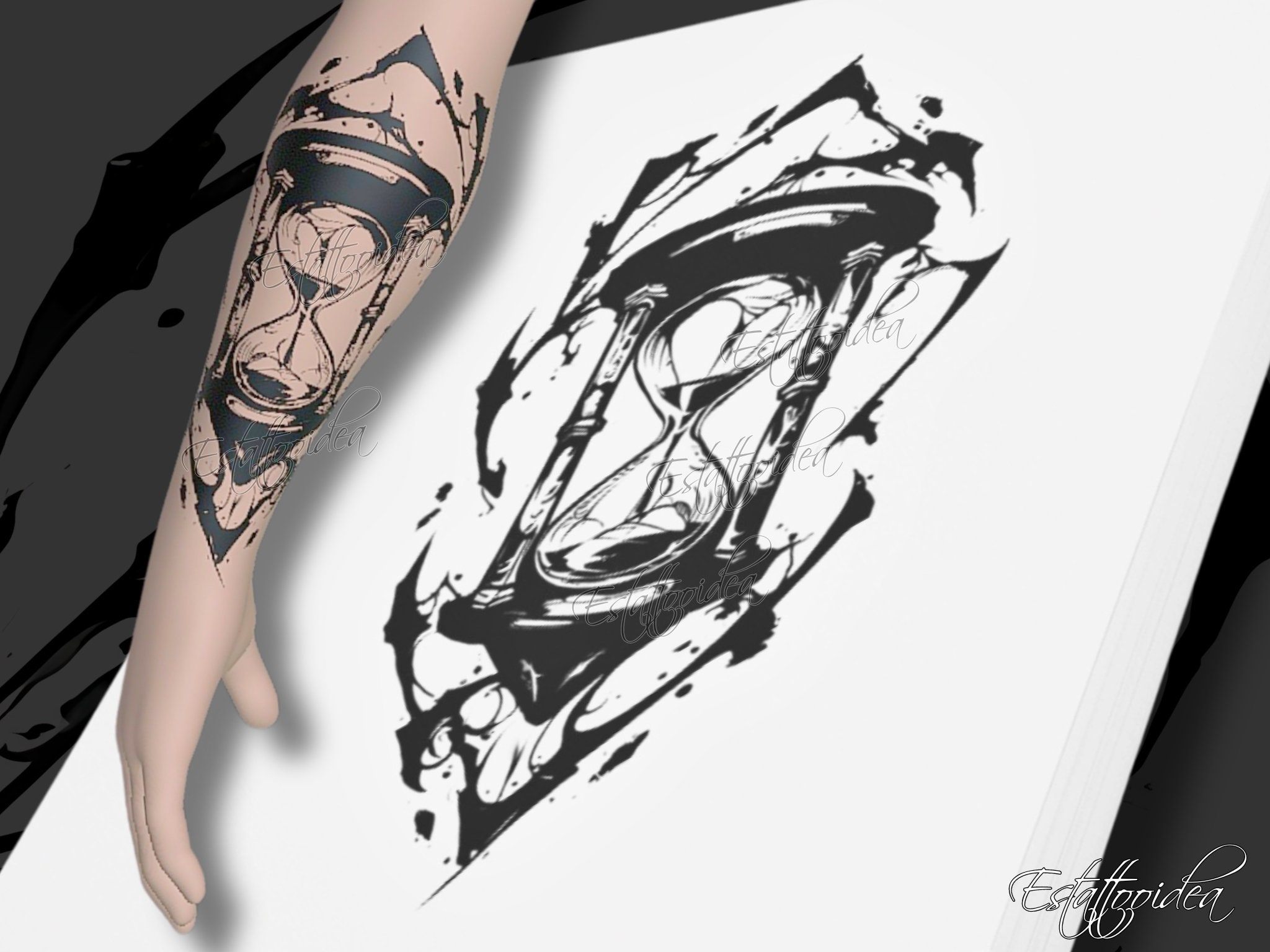 artistic hourglass tattoos for men.