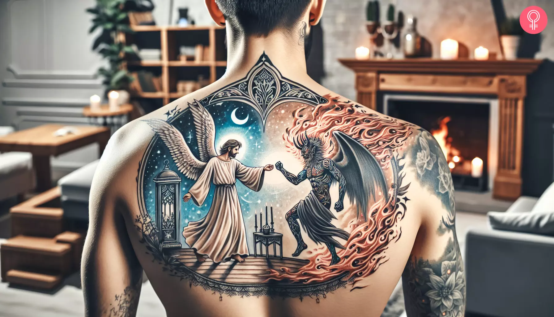 artistic interpretations of demon back tattoos for men