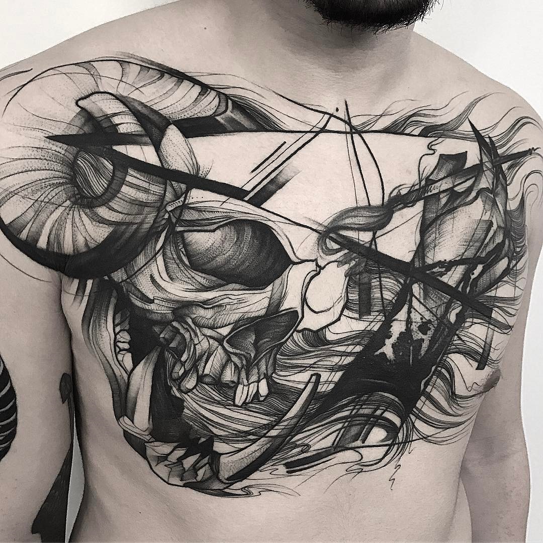 artistic interpretations of skull tattoos for men on chest