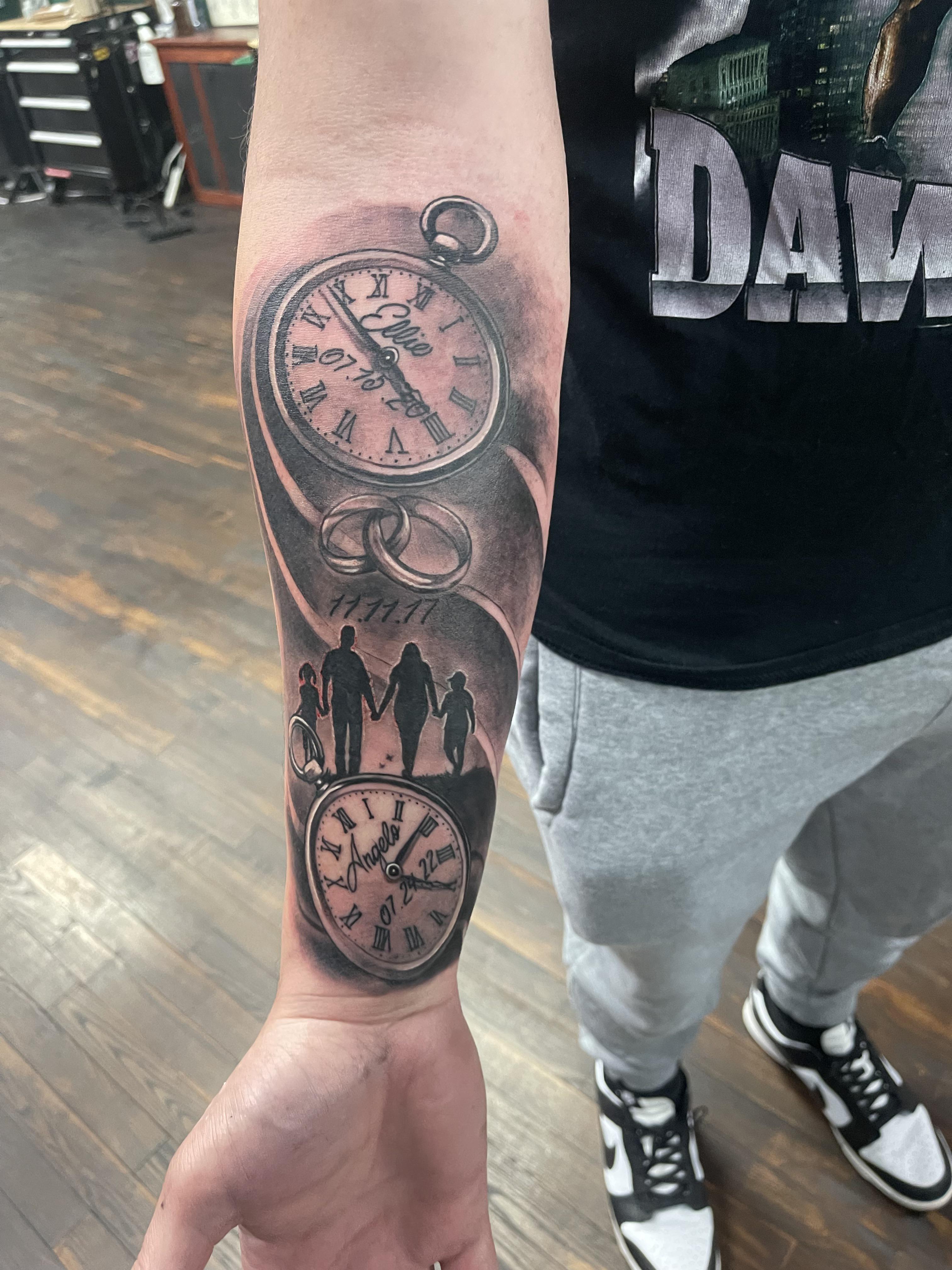 artistic representations of birth clock tattoos for men