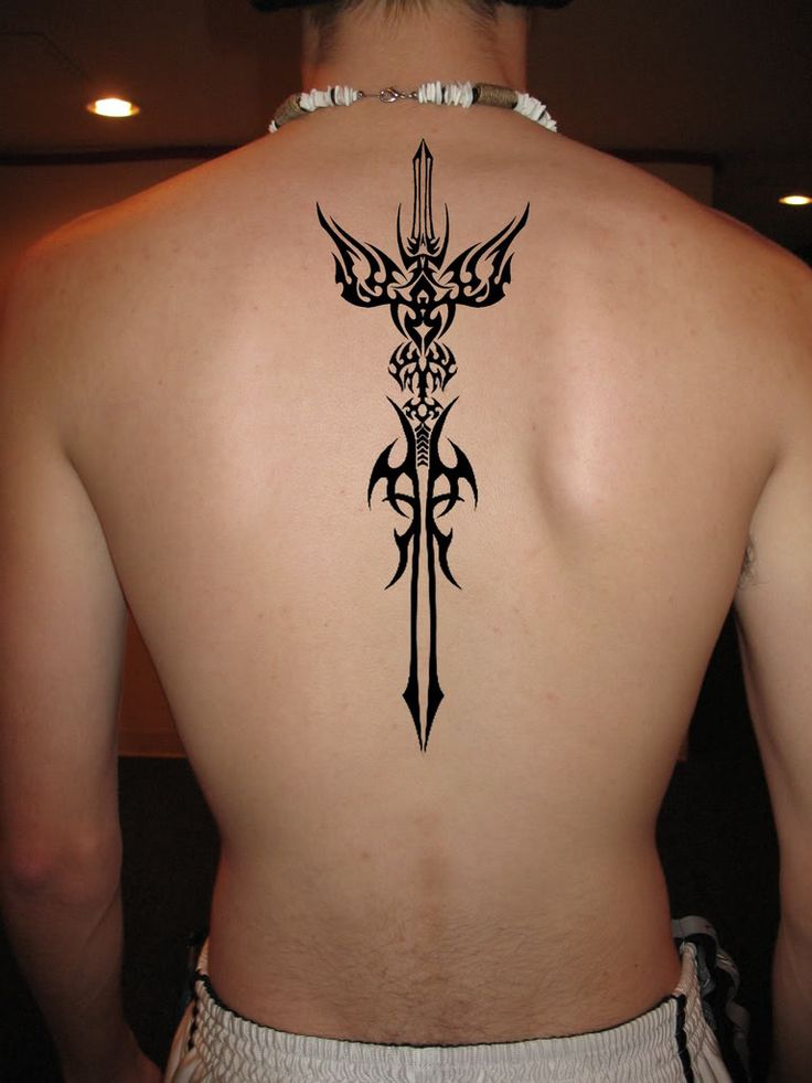 artistic sword tattoos on men's backs