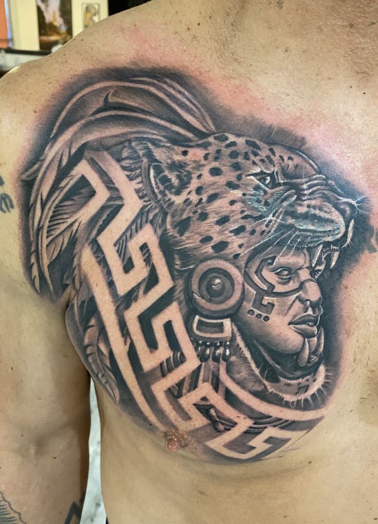 Aztec warrior chest tattoos for men 0010