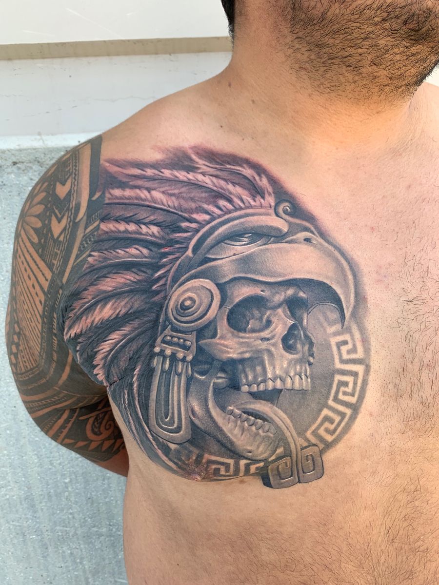 Aztec warrior chest tattoos for men 0018