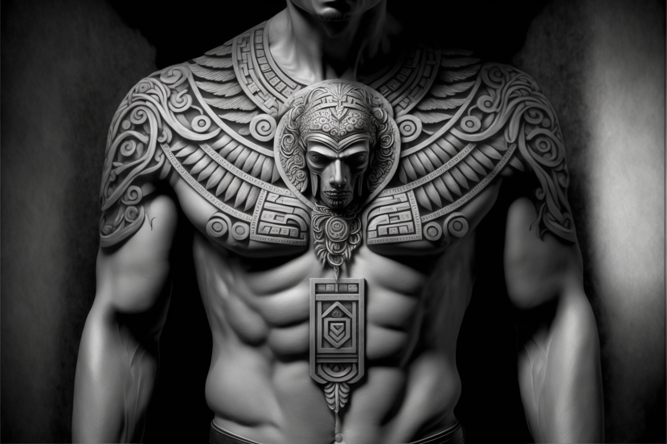 Aztec warrior chest tattoos for men 0041