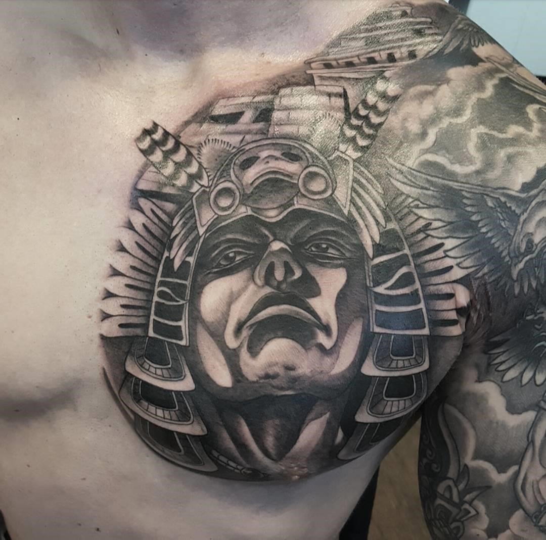 Aztec warrior chest tattoos for men 0044