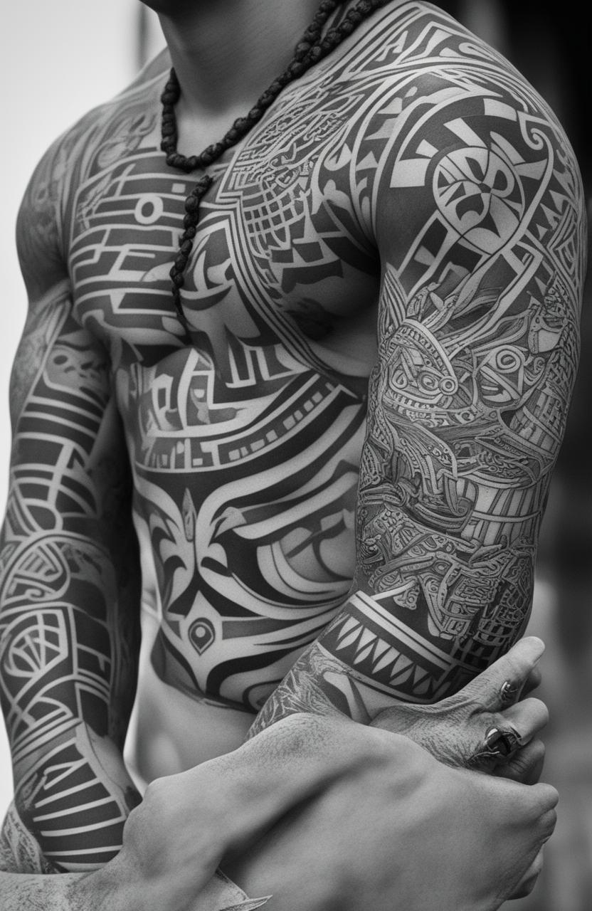 Aztec warrior chest tattoos for men 0083