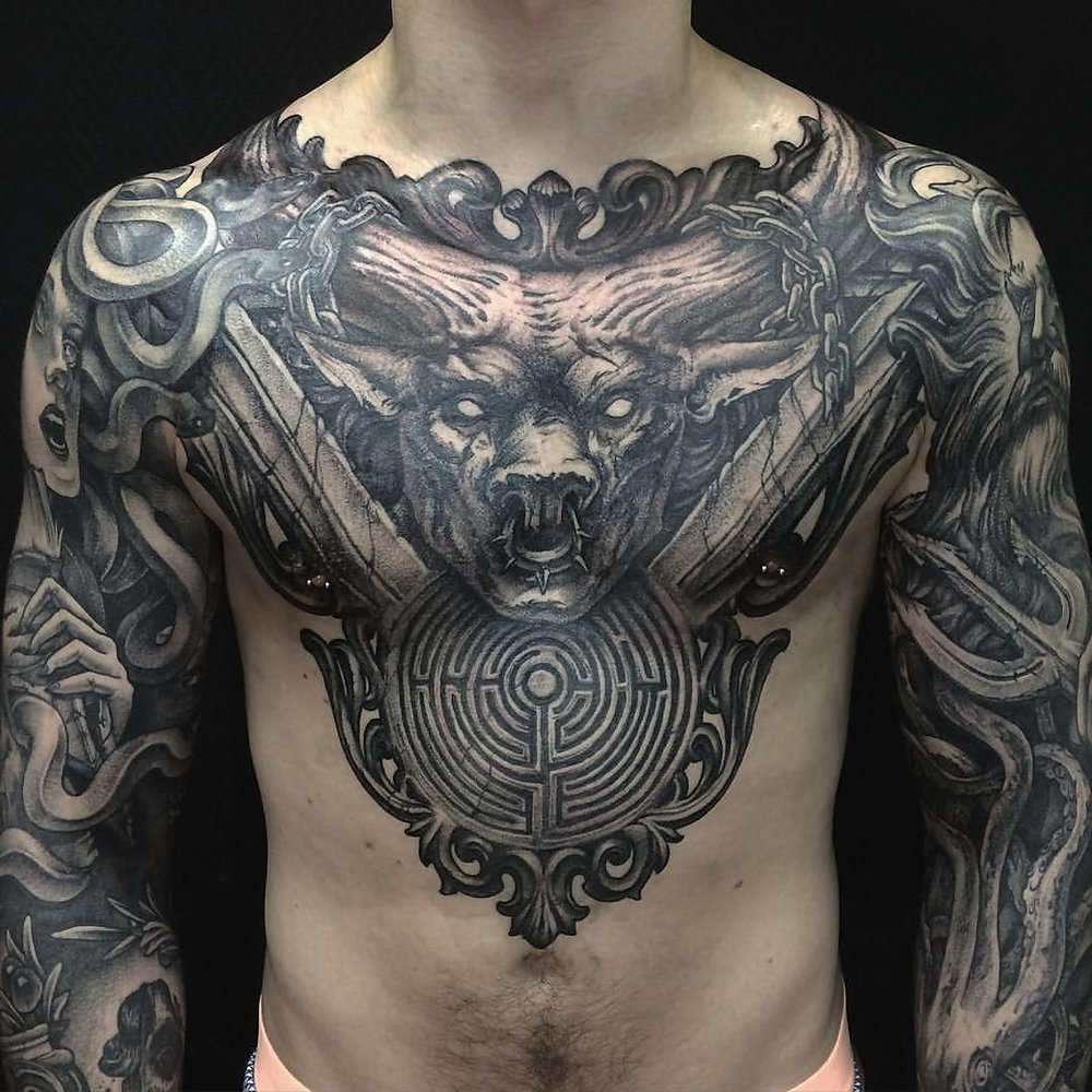 Aztec warrior chest tattoos for men 0096