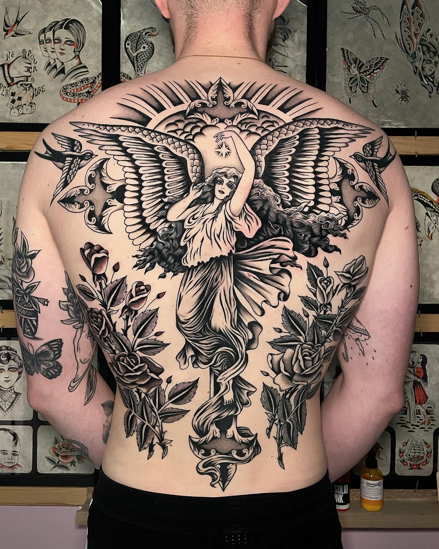 best designs for angel back tattoos for men