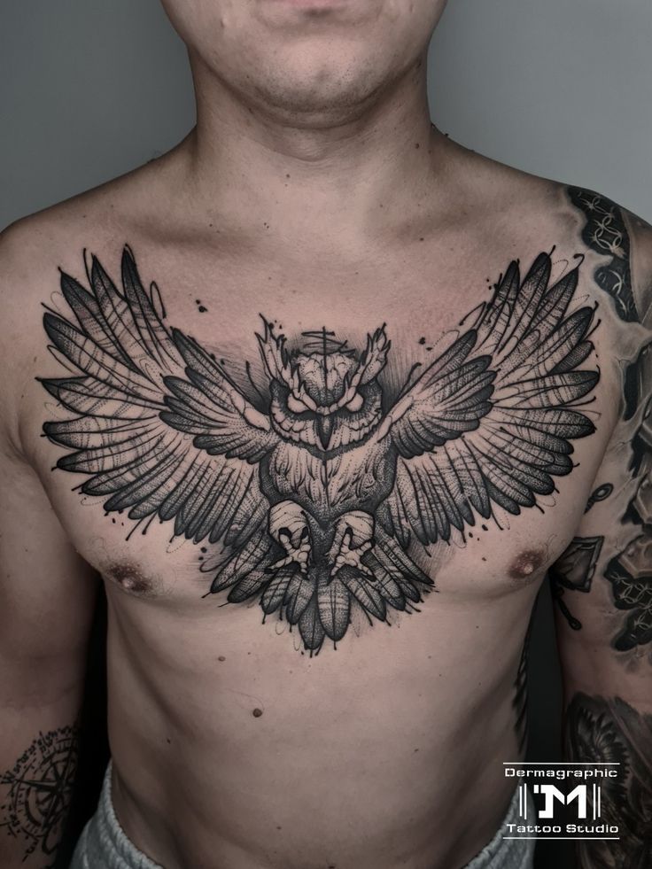 best owl chest tattoos for men