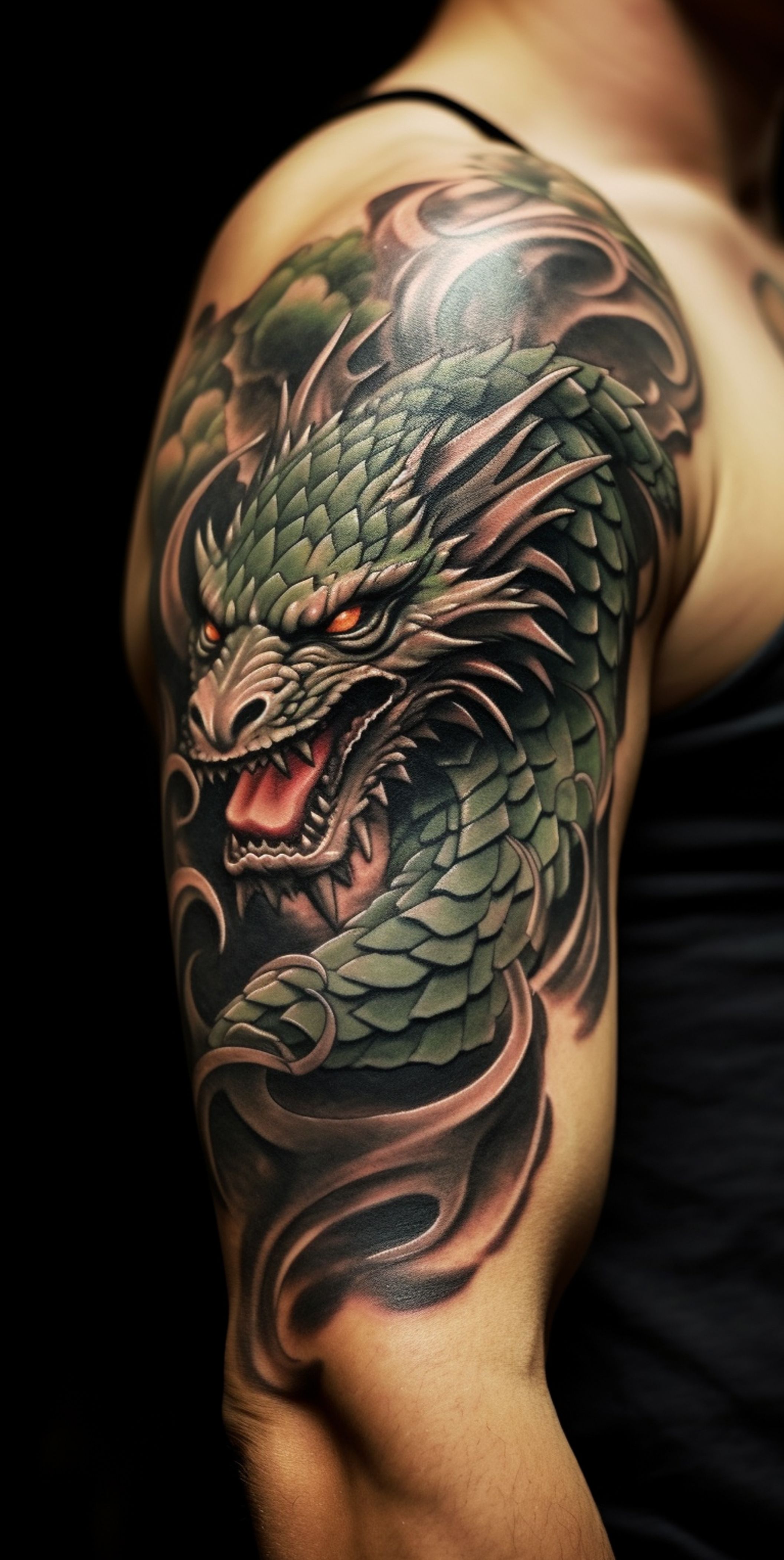 best shoulder tattoos for men dragon design