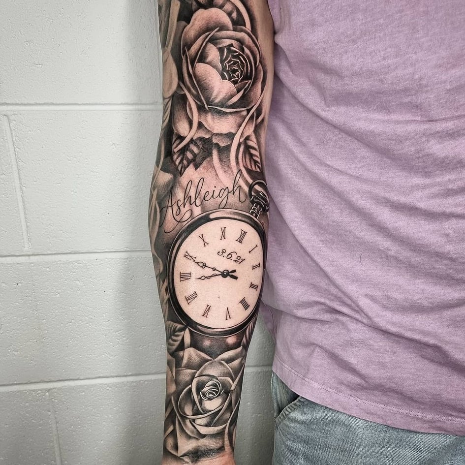 birth clock tattoo for men 0034