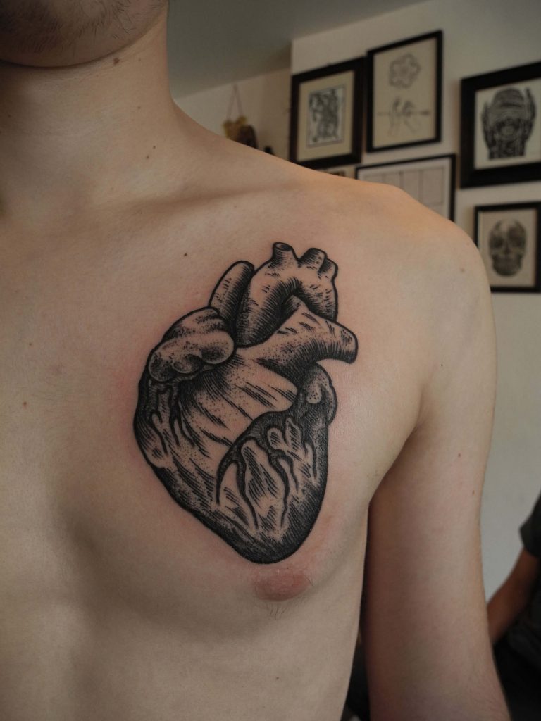 black and gray heart tattoos for men