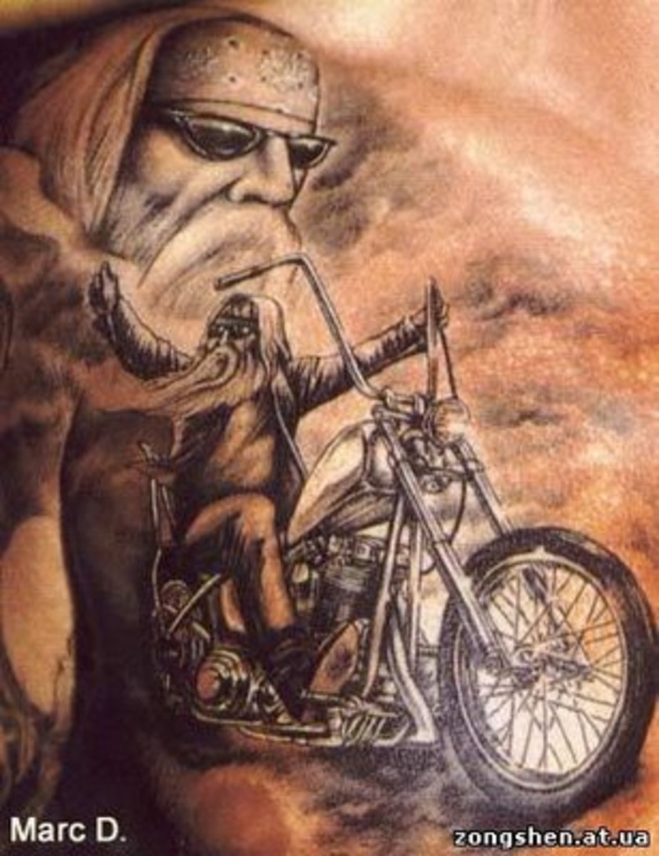 black and grey biker tattoos for men