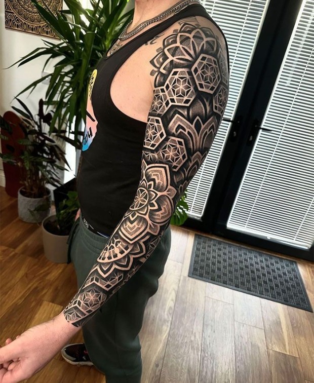 black and grey Mandala tattoos for men