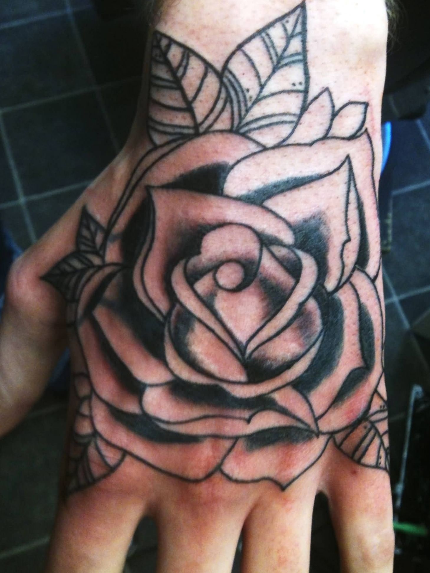 black and grey rose tattoos for men on hand