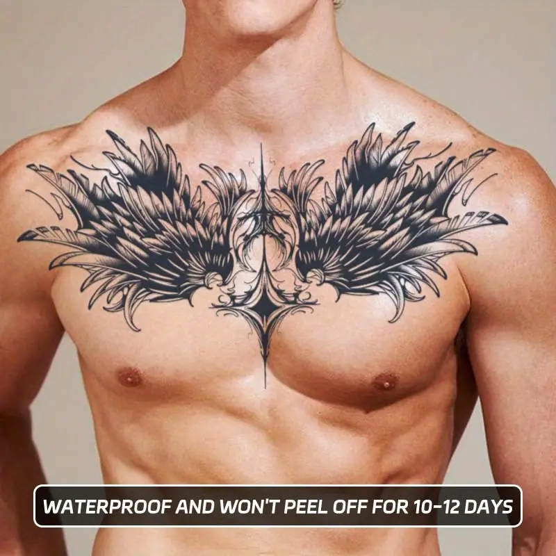 bold angel chest tattoos for men