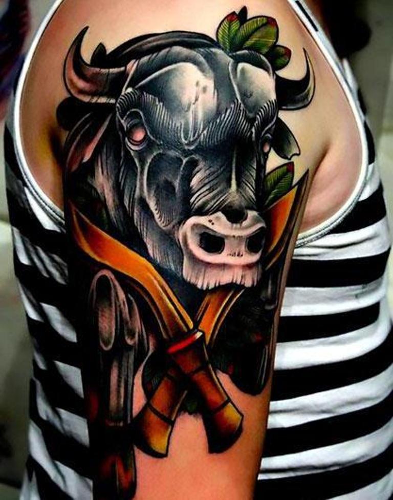 bull and rose tattoos for men