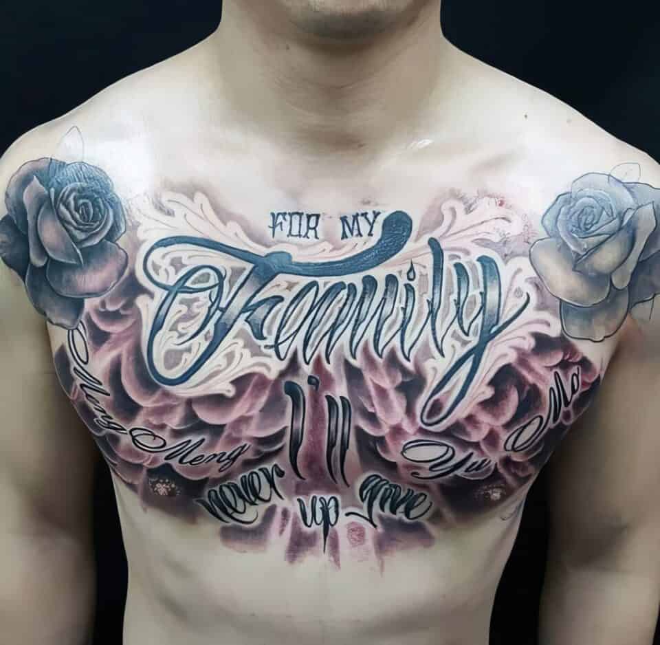 chest tattoos words for men 0051