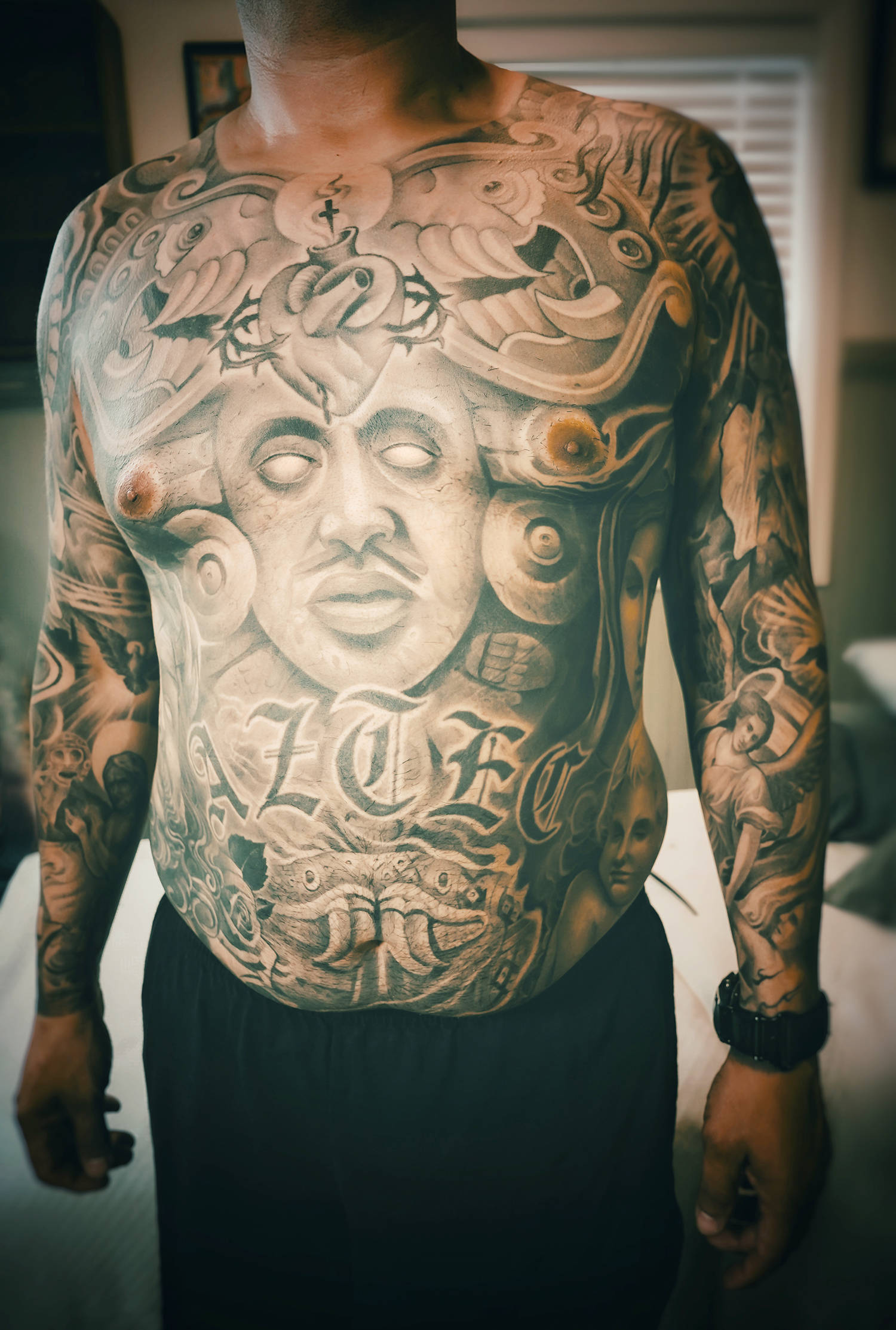 Chicano chest tattoos for men 0019