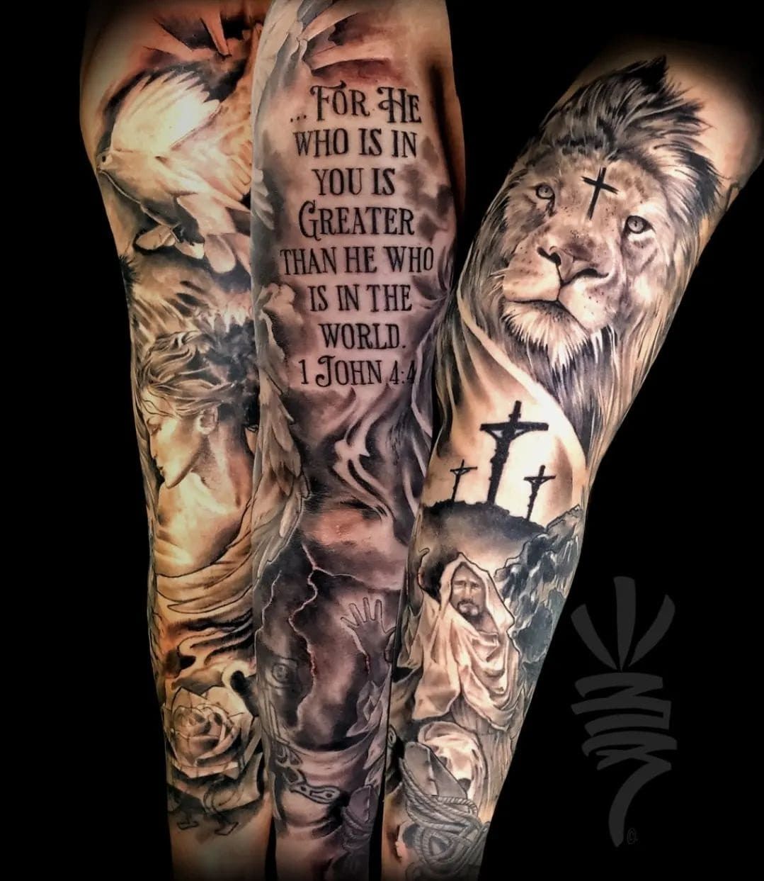 christian sleeve tattoos for men