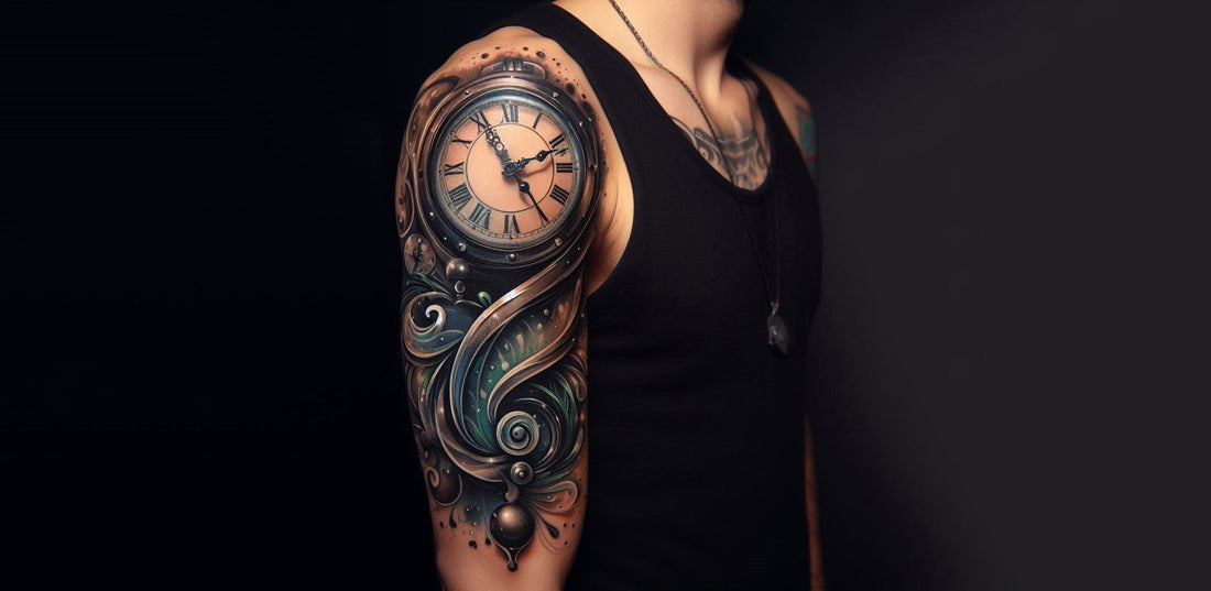 clock inner forearm tattoos for men inspiration.